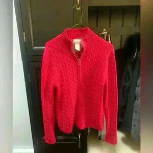 LL Bean Vintage cable knit womans zippered cardigan Size S